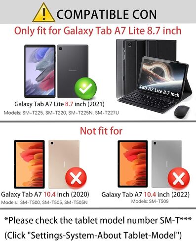 لوحة مفاتيح CASE لـ Samsung Galaxy Tab A7 Lite 8.7 بوصة 2021 - الماوس ولوحة المفاتيح المغناطيسية القابلة للفصل Slim Case Sleep/Wake (أسود) in Kuwait