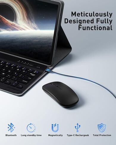 لوحة مفاتيح CASE لـ Samsung Galaxy Tab A7 Lite 8.7 بوصة 2021 - الماوس ولوحة المفاتيح المغناطيسية القابلة للفصل Slim Case Sleep/Wake (أسود) in Kuwait
