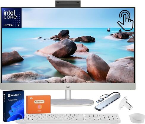 HP All in One Computer Computer Touchscreen ، Intel Ultra 7-155U (حتى 4.8 جيجا هرتز) ، 27 "FHD IPS شاشة تعمل باللمس ، 16 جيجابايت DDR5 ، 1 تيرابايت SSD ، زاوية قابلة للتعديل ، Wi-Fi 6 ، Ethernet ، Windows 11 Pro ، W/Accessories in Saudi Arabia