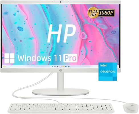 HP 21.5 "Comple HD Display All-in-One Computer ، Intel Celeron J4025 Processor ، 16GB DDR4 ، 128GB SSD ، Bluetooth ، USB-C ، WebCAM ، HDMI ، RJ-45 ، Wi-Fi 6 ، LED ، Windows 11 Pro ، Cashmere White in Saudi Arabia