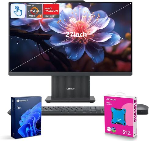 Lenovo 2025 IdeaCentre Next Gen Copilot AI Ready Business All-in-One, 27" FHD Touchscreen 100Hz, AMD Ryzen 7 7735HS, 64GB DDR5 RAM, 2TB SSD, Wi-Fi 6, Win 11 Pro, Grey, ADATA 512 External SSD Bundle in Saudi Arabia