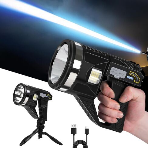 Lightlight 1000000 Lumens ، 6 أوضاع فائقة مصباح يدوي مصباح Super Bright LED مع ضوء خبز ، ثلاثي القوائم ثلاثية المعدلة ، 15000 مللي أمبير في الساعة 18 ساعة IPX7 مصابيح ماء مقاومة للماء في الهواء الطلق ، L. in Kuwait