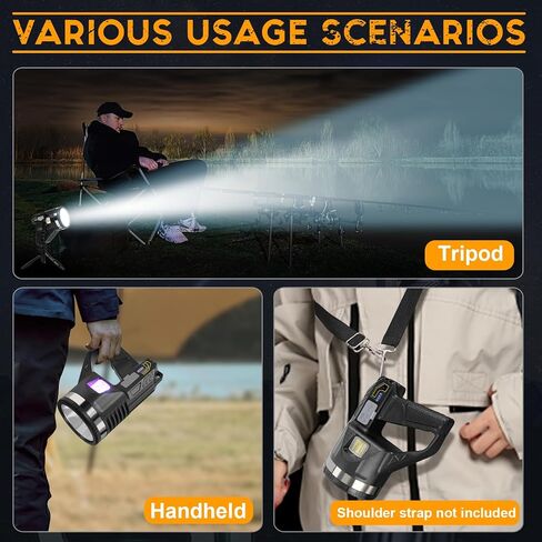 Lightlight 1000000 Lumens ، 6 أوضاع فائقة مصباح يدوي مصباح Super Bright LED مع ضوء خبز ، ثلاثي القوائم ثلاثية المعدلة ، 15000 مللي أمبير في الساعة 18 ساعة IPX7 مصابيح ماء مقاومة للماء في الهواء الطلق ، L. in Kuwait