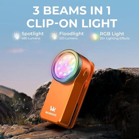 Wurkkos HD03 Rechargeable Flashlights EDC Clip-on Light, Bright 680 Lumens Pocket Flashlight, Combines Spotlight/Floodlight/RGB Light, Magnetic, IPX6 Waterproof for Cycling, Repairing (Orange) in Saudi Arabia