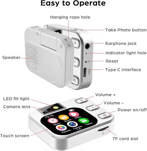 64GB MP3 Player with Bluetooth and 180° Camera Portable MP3 Music Player 2.01" Touch Screen HiFi Lossless Sound Music Audio Player with Built-in Speaker Voice Recorder FM Radio Earphone Jack in Saudi Arabia