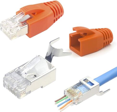 VCELINK CAT6A Connector, RJ45 Connectors Pass Through CAT6A CAT7 Shielded 30-Pack, UL-Listed 3-Prong 50μ Gold Plated, CAT7 Connector for 23AWG Cable with Strain Relief Boots Black (Gen 2) in Kuwait