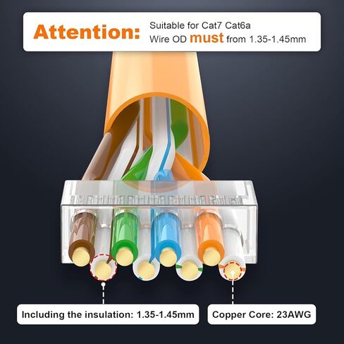 VCELINK CAT6A Connector, RJ45 Connectors Pass Through CAT6A CAT7 Shielded 30-Pack, UL-Listed 3-Prong 50μ Gold Plated, CAT7 Connector for 23AWG Cable with Strain Relief Boots Black (Gen 2) in Kuwait
