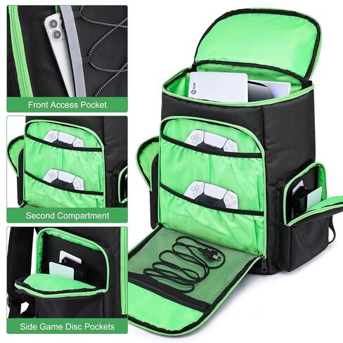 حقيبة الظهر Liokesa PS5 ، حقيبة تحمل على الظهر للألعاب متوافقة مع PlayStation 5 / PS5 Slim / PS4 / Xbox One ، حالة حمل سفر مع جيوب متعددة لملحقات الكمبيوتر المحمول والألعاب السوداء والأزرق ، الأسود والأزرق in Kuwait