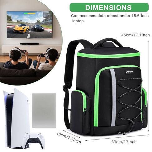 حقيبة الظهر Liokesa PS5 ، حقيبة تحمل على الظهر للألعاب متوافقة مع PlayStation 5 / PS5 Slim / PS4 / Xbox One ، حالة حمل سفر مع جيوب متعددة لملحقات الكمبيوتر المحمول والألعاب السوداء والأزرق ، الأسود والأزرق in Kuwait