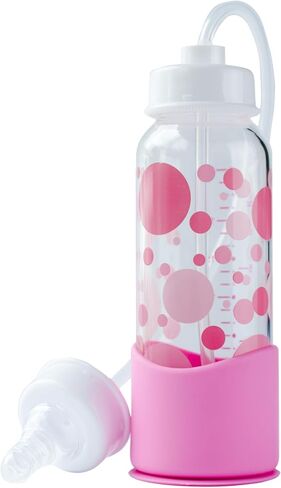 Hands-Free Baby Bottle - Anti-Colic Nursing System 7 oz Glass Baby Bottle with Fast Flow Nipple/Teat 3m+ with Tube Straw Feeding System for Toddler (1 Bottle - Blue) in Saudi Arabia