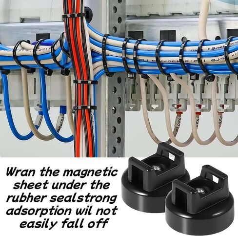 Heavy-Duty Magnetic Zip Tie Mounts,10Pcs Multipurpose Cable Holder with Nylon Cable Ties (50 Pieces) for Efficient Wire Management in Saudi Arabia