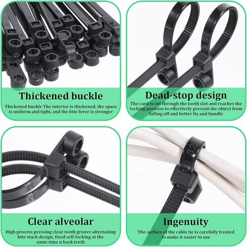 100 PCS Black Zip Ties with Screw Hole, 7.8 Inch Multipurpose Heavy Duty Nylon Zip Tie Mountable head Cable Ties Straps Cable Cord Management for Indoor Outdoor Office Home in Saudi Arabia