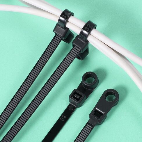 100 PCS Black Zip Ties with Screw Hole, 7.8 Inch Multipurpose Heavy Duty Nylon Zip Tie Mountable head Cable Ties Straps Cable Cord Management for Indoor Outdoor Office Home in Saudi Arabia