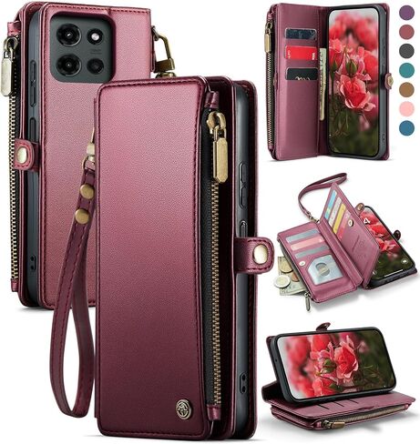 Defencase Compatible with Moto G - 2025 Case, RFID Blocking Wallet Case for Motorola Moto G 5G 2025 PU Leather Magnetic Flip Wrist Strap Zipper Card Holder Phone Cases for Women and Men, Purple in Saudi Arabia