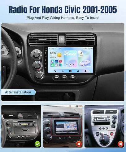 Car Stereo Radio for Honda Civic 2012 2013 2014 2015, Wireless Carplay Android Auto, 9 inch IPS Screen for Civic, GPS Navigation,Bluetooth,FM,SWC,Backup Camera, 2G+32G (Fit for Honda Civic 2012-2015) in Saudi Arabia