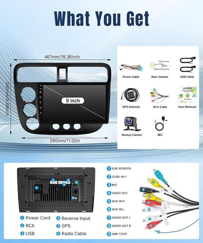 Car Stereo Radio for Honda Civic 2012 2013 2014 2015, Wireless Carplay Android Auto, 9 inch IPS Screen for Civic, GPS Navigation,Bluetooth,FM,SWC,Backup Camera, 2G+32G (Fit for Honda Civic 2012-2015) in Saudi Arabia