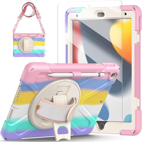 TSQQST iPad (A16) CASE 11/10th Generation 10.9 بوصة 2025/2022 مع حامي الشاشة | الصف العسكري | 360 دوار حامل وشريط كتف يدوي | سيليكون الوعرة حماية انخفاض في الخدمة الشاقة | أسود in Kuwait