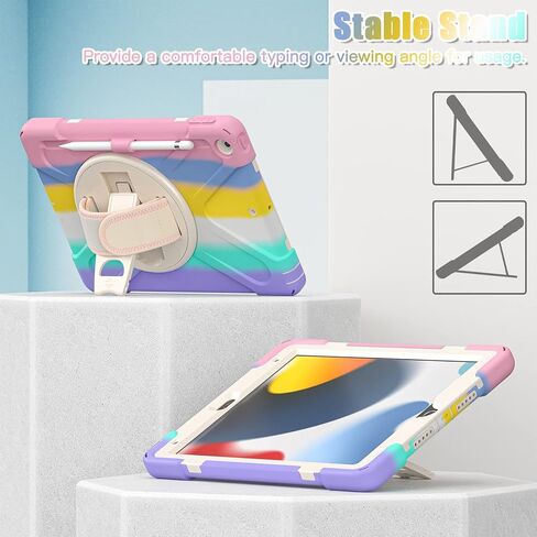 TSQQST iPad (A16) CASE 11/10th Generation 10.9 بوصة 2025/2022 مع حامي الشاشة | الصف العسكري | 360 دوار حامل وشريط كتف يدوي | سيليكون الوعرة حماية انخفاض في الخدمة الشاقة | أسود in Kuwait