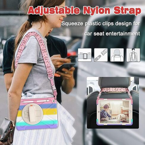 TSQQST iPad (A16) CASE 11/10th Generation 10.9 بوصة 2025/2022 مع حامي الشاشة | الصف العسكري | 360 دوار حامل وشريط كتف يدوي | سيليكون الوعرة حماية انخفاض في الخدمة الشاقة | أسود in Kuwait