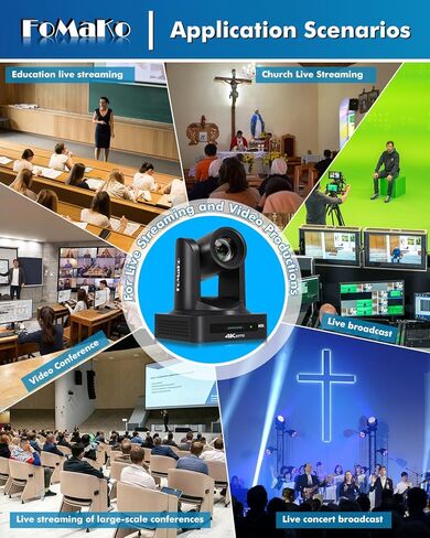 FoMaKo 4K 60FPS NDI PTZ Camera, 20x Optical Zoom, AI Auto-Tracking Gen 3, 3G-SDI LAN USB PoE HDMI PTZ Camera 4K60 for Church Worship Live Services Live Studio(NDI 6 and NDI | HX3) 4KP60 K800N in Saudi Arabia
