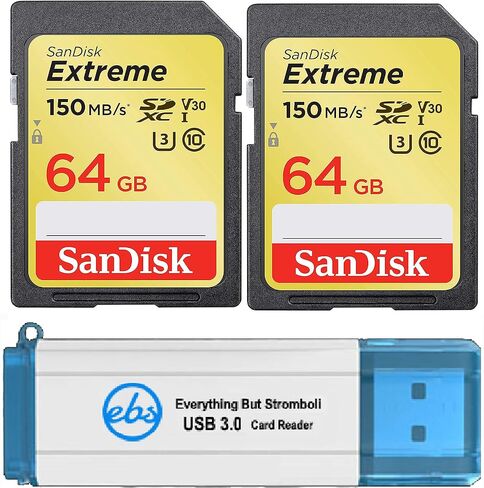 SanDisk Extreme 64GB SD Card (2 Pack) Speed Class 10 UHS-1 U3 C10 4K 64 GB SDXC Memory Cards for Compatible Digital Camera, Computer, Trail Cameras in Saudi Arabia