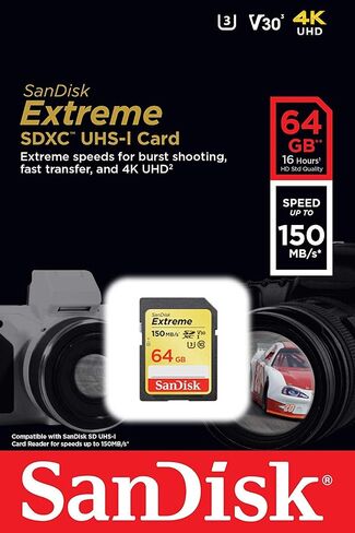 SanDisk Extreme 64GB SD Card (2 Pack) Speed Class 10 UHS-1 U3 C10 4K 64 GB SDXC Memory Cards for Compatible Digital Camera, Computer, Trail Cameras in Saudi Arabia