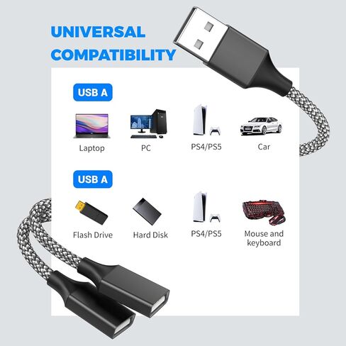 USB y Splitter 1 in 2 Out 1ft/30cm ، usb male to 2 cable for pc/laptop/macbook/keyboard/ps4/ps5/flash drive/et etc. in Kuwait