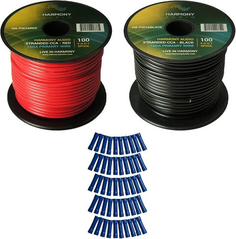 Harmony Audio Primary Conductor 16 Gauge Power أو Work Wire - 2 Rolls - 200 قدم - Red & Black for Car Audio/Trailer/Model Train/Remote in Saudi Arabia