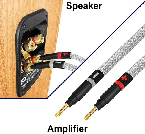 WORLDS BEST CABLES 5 Foot Ultimate - 8 AWG - Ultra-Pure OFC - Premium Audiophile HiFi Single Speaker Cable for Center Channel with Eminence Gold Banana Plugs & Silver Tweed Jacket in Saudi Arabia