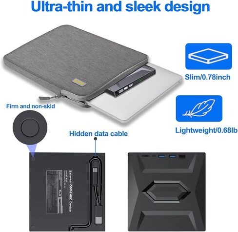 مسجل محرك أقراص ضوئي 5-in-1 CD DVD خارجية مشغل DVD USB3.0/TYPE-C مع محور USB وقارئ توسيع Card-Inseristable لجهاز الكمبيوتر المحمول Windows Mac Linux in Kuwait