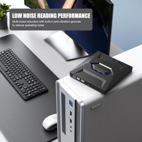 مسجل محرك أقراص ضوئي 5-in-1 CD DVD خارجية مشغل DVD USB3.0/TYPE-C مع محور USB وقارئ توسيع Card-Inseristable لجهاز الكمبيوتر المحمول Windows Mac Linux in Kuwait