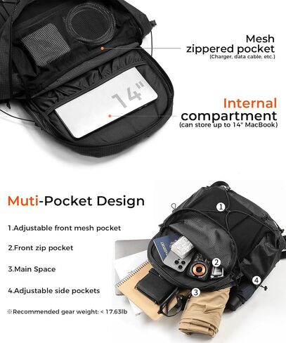 Lightweight Hiking Backpack, Camping Backpack 20L Small Backpacks Water Resistant Daypack for Women Men (Black) in Saudi Arabia