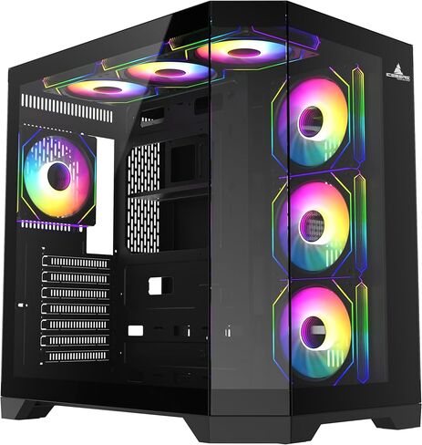 PC Gaming ATX Case Iceberg Crystal Edge Full Panoramic View Three Sides Pridged Glass Window مع سبعة مراوح عالية الأداء ARGB (أسود) in Kuwait