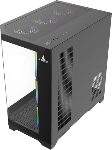PC Gaming ATX Case Iceberg Crystal Edge Full Panoramic View Three Sides Pridged Glass Window مع سبعة مراوح عالية الأداء ARGB (أسود) in Kuwait