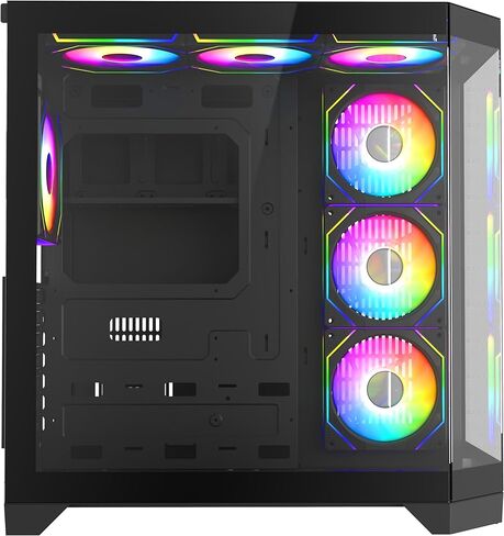 PC Gaming ATX Case Iceberg Crystal Edge Full Panoramic View Three Sides Pridged Glass Window مع سبعة مراوح عالية الأداء ARGB (أسود) in Kuwait