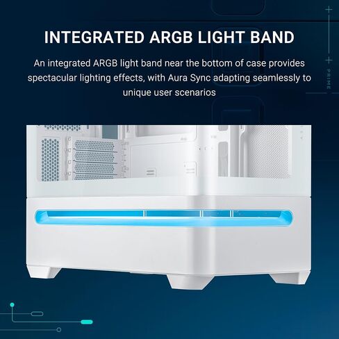ASUS PRIME AP202 Argb White Matx Case مع زجاج منحني بالكامل ، يدعم بطاقات الرسومات التي يصل طولها إلى 420 مم ، بطول 360 ملم ، وسكان سهلة التخلص من فتحات الفتحة ، وثلاثة من عشاق ArgB المدمجة in Saudi Arabia