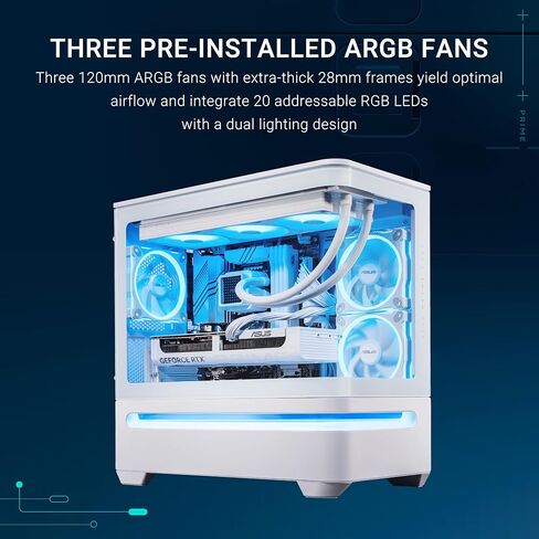 ASUS PRIME AP202 Argb White Matx Case مع زجاج منحني بالكامل ، يدعم بطاقات الرسومات التي يصل طولها إلى 420 مم ، بطول 360 ملم ، وسكان سهلة التخلص من فتحات الفتحة ، وثلاثة من عشاق ArgB المدمجة in Saudi Arabia