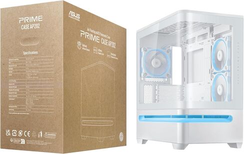 ASUS PRIME AP202 Argb White Matx Case مع زجاج منحني بالكامل ، يدعم بطاقات الرسومات التي يصل طولها إلى 420 مم ، بطول 360 ملم ، وسكان سهلة التخلص من فتحات الفتحة ، وثلاثة من عشاق ArgB المدمجة in Saudi Arabia