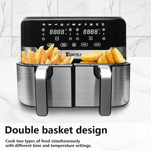 Dual Basket Air Fryer 9.5QT, 2 Non - stick Drawer Ovens with 11 in 1 Cooking Presets, Sync Cooking Finish, No Oil Required, Crispy and Aromatic, Digital Control, 2400W Power, Dishwasher Safe, Black in Saudi Arabia