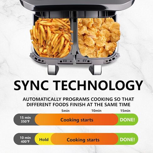 Dual Basket Air Fryer 9.5QT, 2 Non - stick Drawer Ovens with 11 in 1 Cooking Presets, Sync Cooking Finish, No Oil Required, Crispy and Aromatic, Digital Control, 2400W Power, Dishwasher Safe, Black in Saudi Arabia
