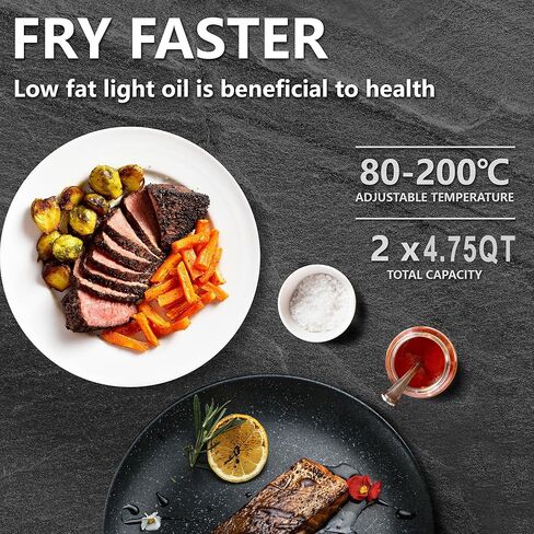 Dual Basket Air Fryer 9.5QT, 2 Non - stick Drawer Ovens with 11 in 1 Cooking Presets, Sync Cooking Finish, No Oil Required, Crispy and Aromatic, Digital Control, 2400W Power, Dishwasher Safe, Black in Saudi Arabia
