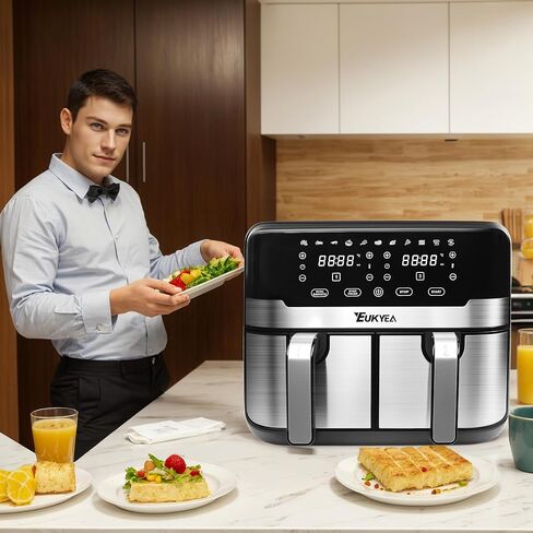 Dual Basket Air Fryer 9.5QT, 2 Non - stick Drawer Ovens with 11 in 1 Cooking Presets, Sync Cooking Finish, No Oil Required, Crispy and Aromatic, Digital Control, 2400W Power, Dishwasher Safe, Black in Saudi Arabia