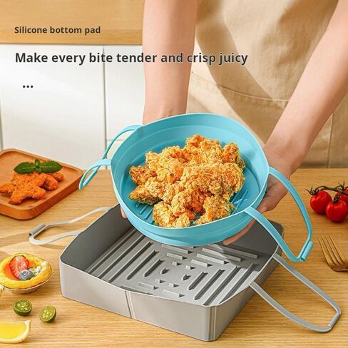 Square Air Fryer Silicone Pot，Reusable Air Fryer Silicone Basket，Dual Ear Design for Easy Access(Blue) in Saudi Arabia