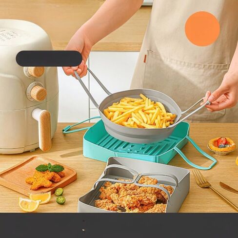 Square Air Fryer Silicone Pot，Reusable Air Fryer Silicone Basket，Dual Ear Design for Easy Access(Blue) in Saudi Arabia