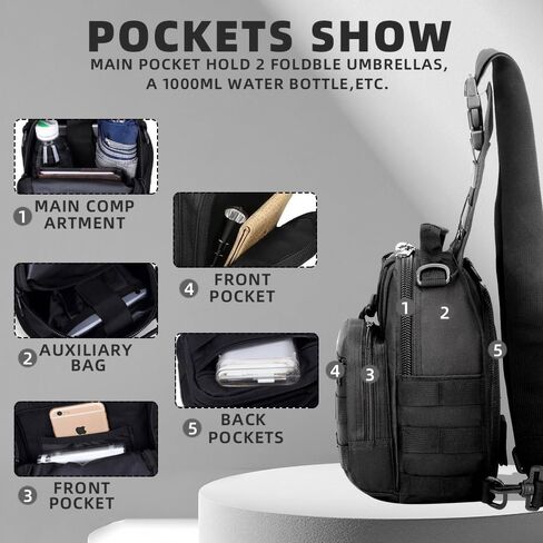 J.Sh 4-in-1 حزمة الصدر التكتيكي مع حقيبة Crossbody System System Hidden Cread ، ومثالية مقاومة للماء ومقاومة للمهياج in Kuwait