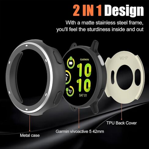 BEARDDO 2 في 1 حالة معدنية لـ Garmin Vivoactive 5 مع تغطية TPU الخلفية ، غطاء وقائي مقاوم للصدمات وعرة مع إكسسوارات القماش التنظيف لـ Garmin Vivoactive 5 Smartwatch Bezel (Dark Gray) in Kuwait