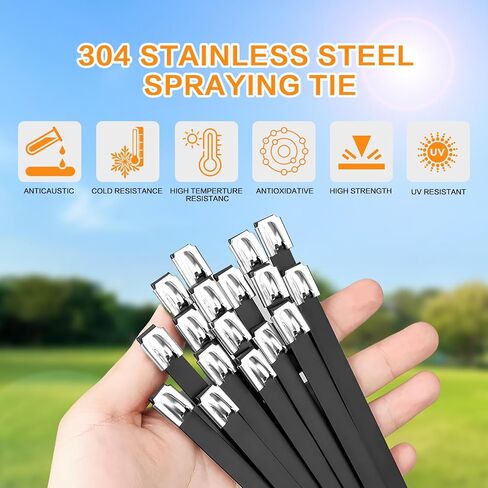 Stainless Steel Cable Tie Gun Kit：With 300pcs Uv Resistant Black Metal Zip Ties Heavy Duty Outdoor (150 Each of 8, 12 Inch) Adjustable Fastening Cutting Tie Tool Sets，for Chainlink Fence，Exhaust Wrap in Saudi Arabia