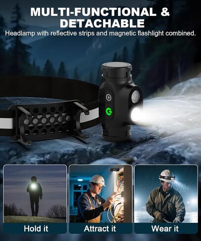 Rechargeable Headlamp 3PCS, High Lumens Bright Head Lamp Led with Motion Sensor, 4 Modes, Magnet, Detachable Flashlight & Headband for Adult,Running,Outdoor,Emergency,Hard Hat Light in Kuwait