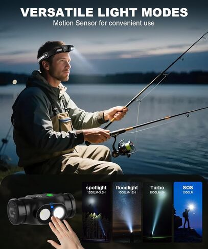 Rechargeable Headlamp 3PCS, High Lumens Bright Head Lamp Led with Motion Sensor, 4 Modes, Magnet, Detachable Flashlight & Headband for Adult,Running,Outdoor,Emergency,Hard Hat Light in Kuwait