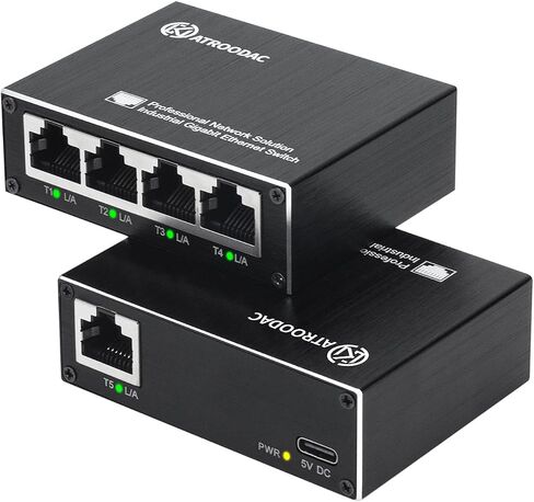 Atroodac Mini Industrial Switch 5 Ports Gigabit Ethernet Switch 10/100/1000 Mbps Unmanaged Network Hub Plug & Play Office Ethernet Splitter Fanless Metal Design Silent Operation Desktop Switch in Saudi Arabia